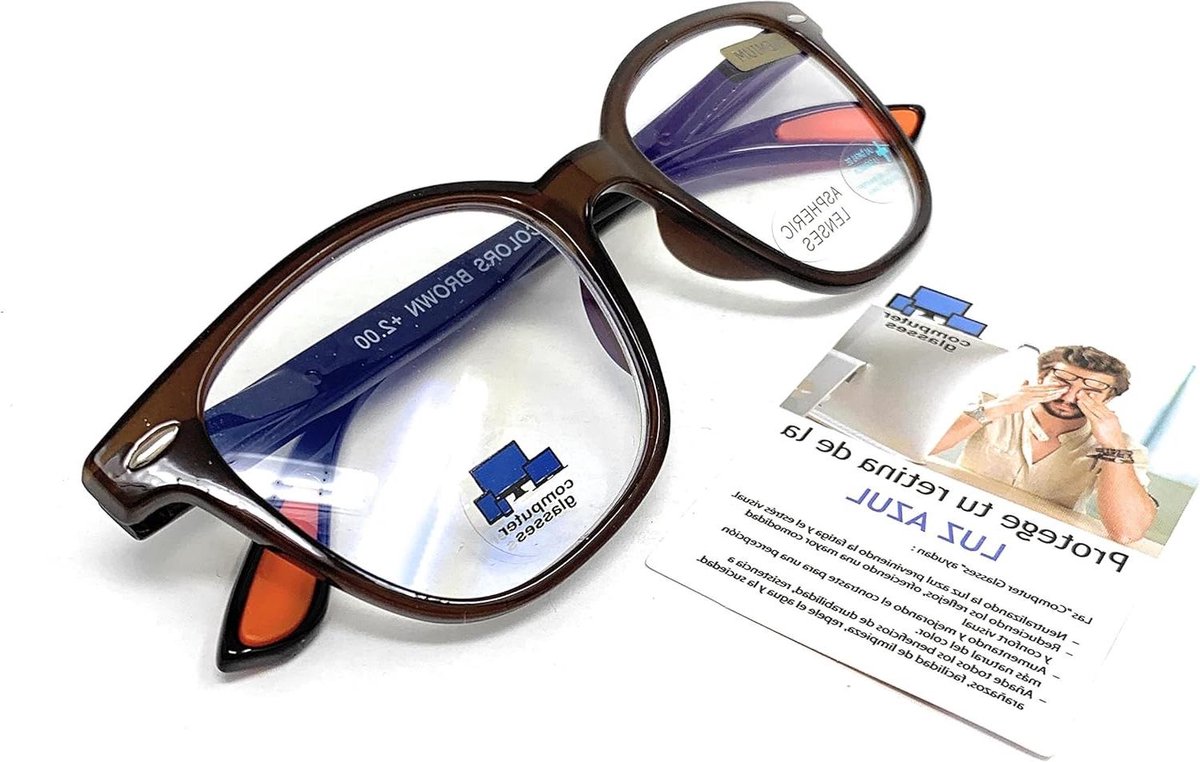 Leesbril Blauw Licht - Computerbril Dichtbij - Vermoeide Ogen - Focus Lite Technologie - +3.00 Dioptrie - Bruin