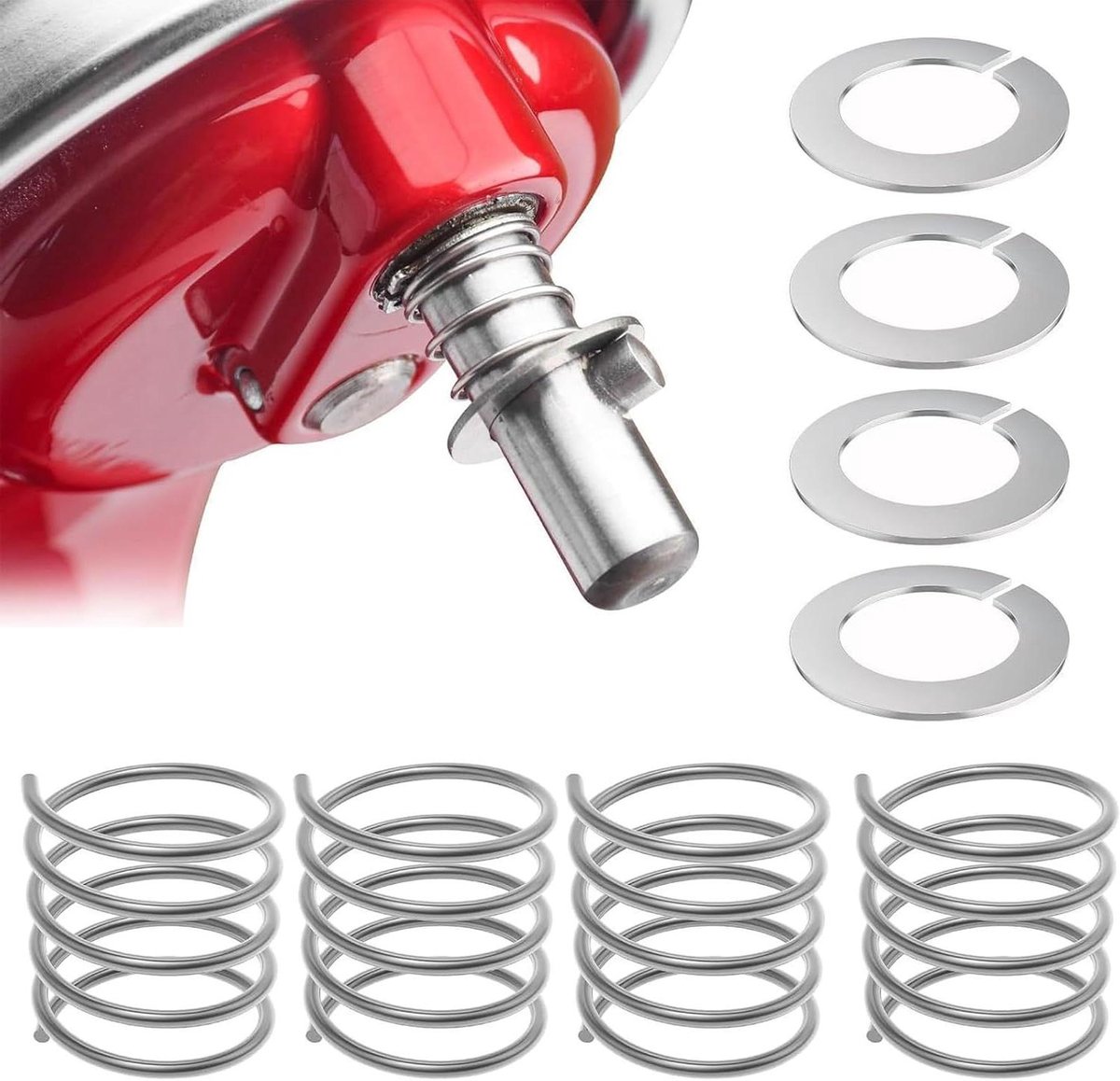 Mixer Onderdelen Set - Veer Ring - Keuken Apparaat - Voedselveilig RVS - 4 Stuks - Zilver
