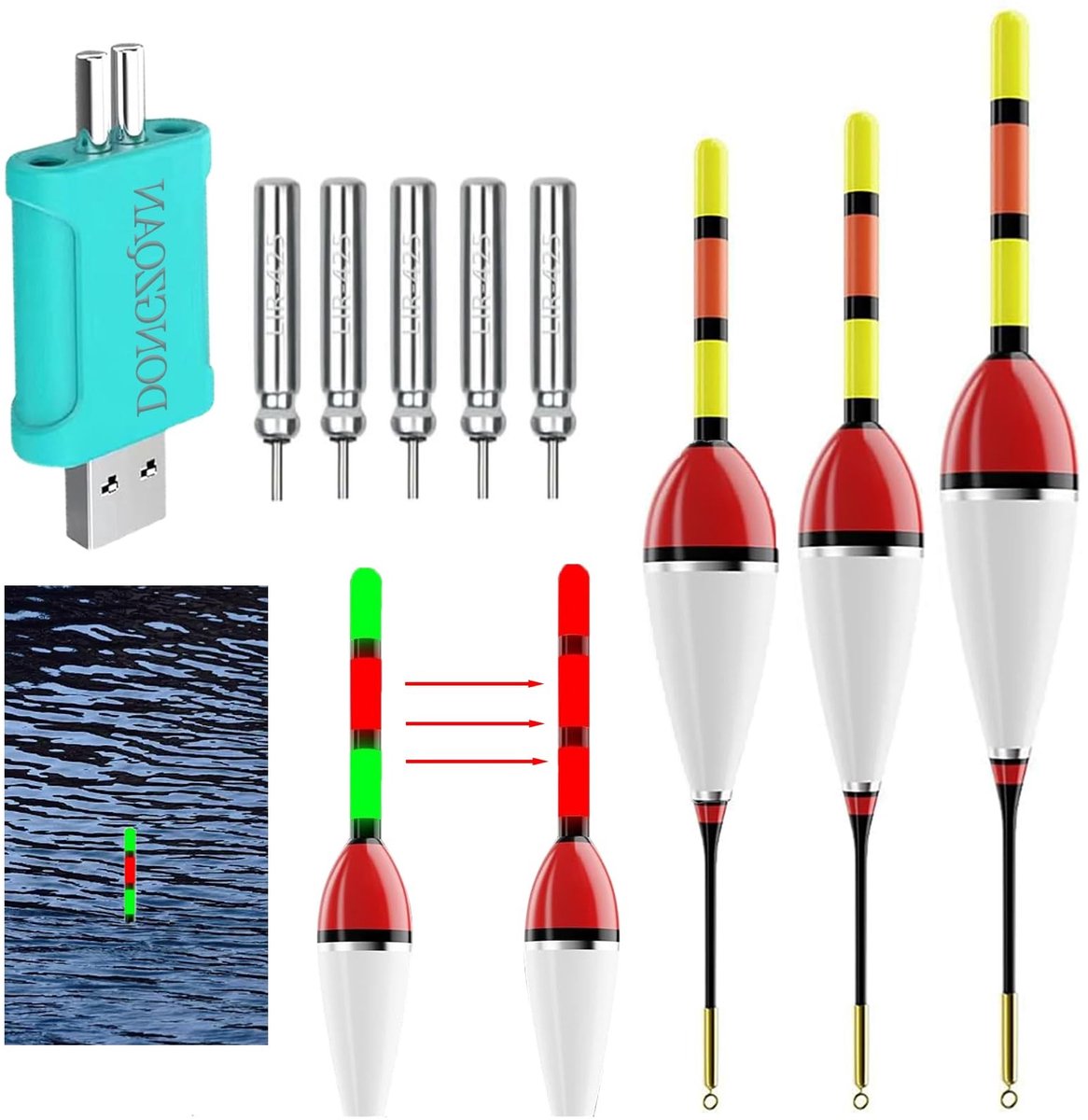 NTHProducts - LED Floats - Luminous Fishing Set - 3pcs - Nachtvissen - Met Bite Alarm - Ideaal voor visliefhebbers - Inclusief 3 drijvers