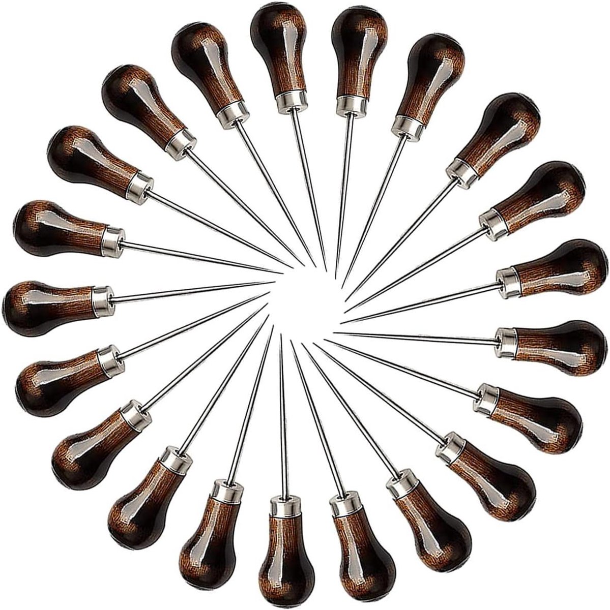 Priem Set - Naai Gereedschap - Handwerk Maken - Houten Handvat - 2 Stuks - Bruin