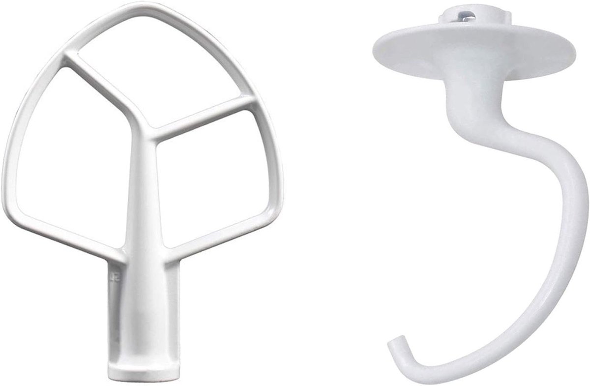 Mixer Accessoires Set - Deegklopper en platte mixer - Voedselbereiding - Vaatwasmachinebestendig - 18.9 x 12.3 cm - Aluminiumkleurig