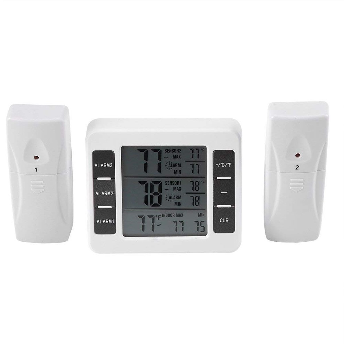IMstore - Digital LCD Koelkastthermometer - Draadloze Temperatuurmeter - Alarmfunctie - Wit - Min/Max Registratie - Ideaal voor Thuis, Keuken en Ka...