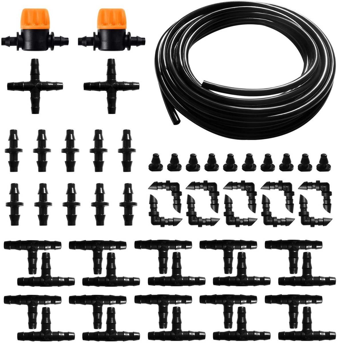 Irrigatiesysteem Kit - Druppelirrigatie Set - Planten Water Geven - Waterbesparend Ontwerp - 55 Stuks - Zwart Oranje