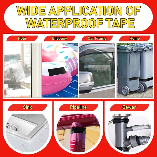 Reparatietape Set - Waterdichte Afdichting - Lekken Stoppen - Voor Natte Oppervlakken - 2 Stuks - Transparant van Merkloos — afbeelding 3