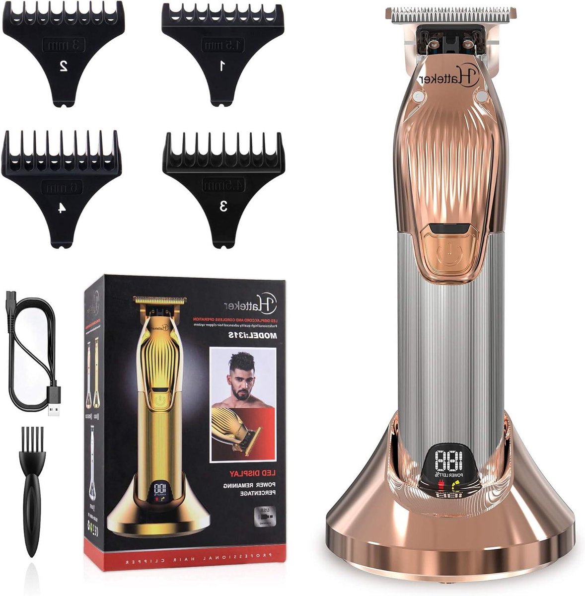 Professionele tondeuse - Haar snijkit - Thuis knippen - Alle stalen T-blad - 240 min gebruiksduur - Roségoud
