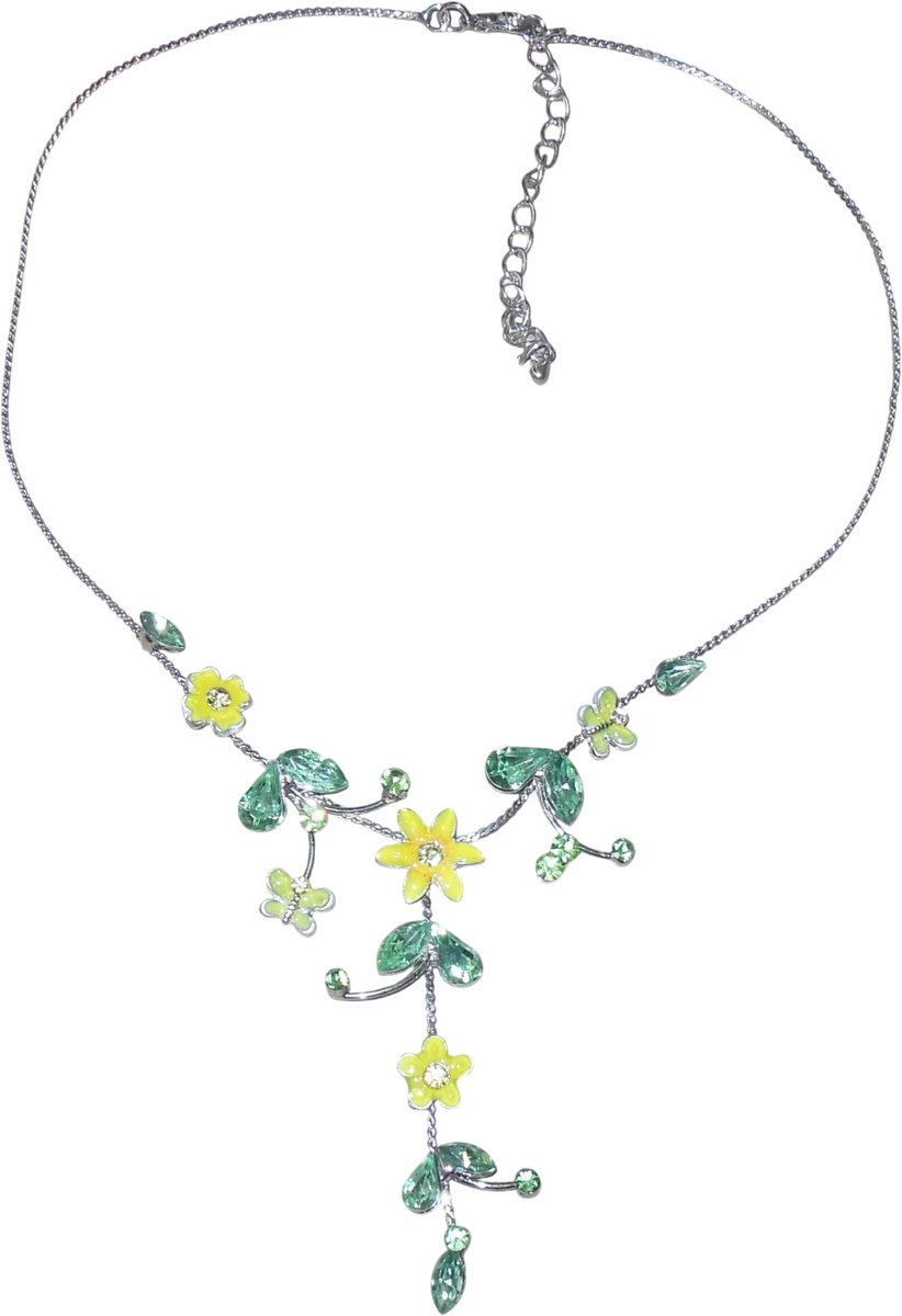 Ketting zilver met hanger groen-lichtgroen