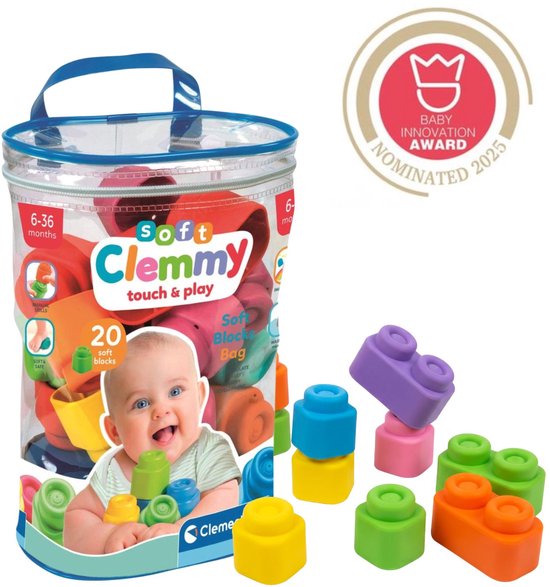 Clementoni 20x Soft Clemmy Stapelblokken - Baby Speelgoed Blokken - Zachte Foam Speelblokken - Sensorisch Speelgoed voor 6 - 36 maanden