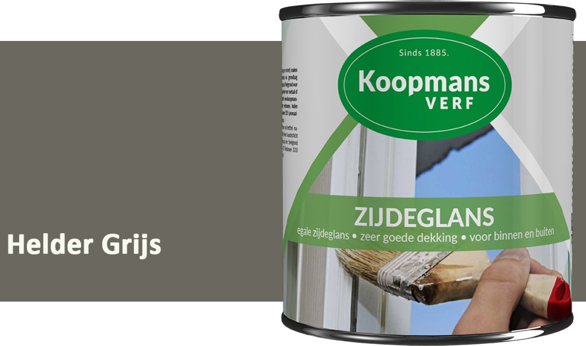 Koopmans Zijdeglans Lakverf – Binnen & Buiten – Kras- en Stootvast – Hoge Dekkracht – Voor Hout, Deuren en Kozijnen – Helder Grijs – 750 ml