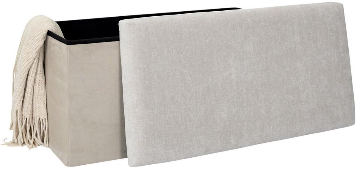 HOME DECO FACTORY Home deco Poef/hocker Emilia - beige - opvouwbaar - 38 x 76 cm - polyester/mdf - opbergbox