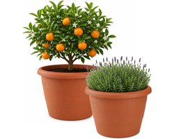 Hega Hogar Bloempot/plantenpot - 2x - D40 cm x H32,5 cm - terra cotta kunststof - Buiten gebruik