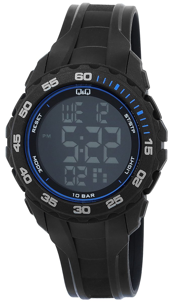 QQ-model g06a-007vy-digitaal-Herenhorloge-10 atm waterdicht-zwemmen-stopwatch-datum-alarm-dual time-backlight-diameter 45 mm