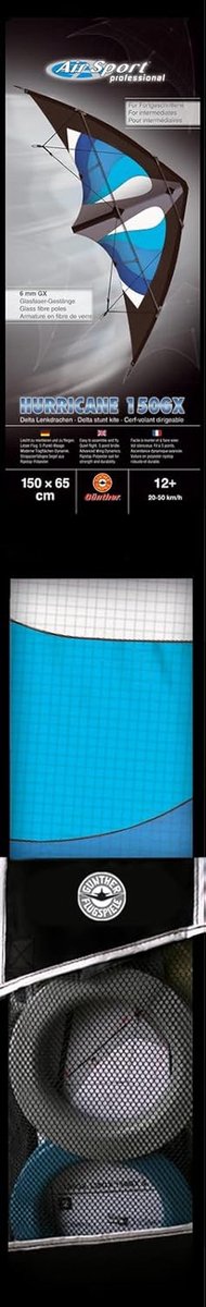 Sportvlieger - Luchtsportvlieger Actievlieger - Vliegeren met actie - Scheurvast ripstop polyester - 150 x 65 cm - Blauw