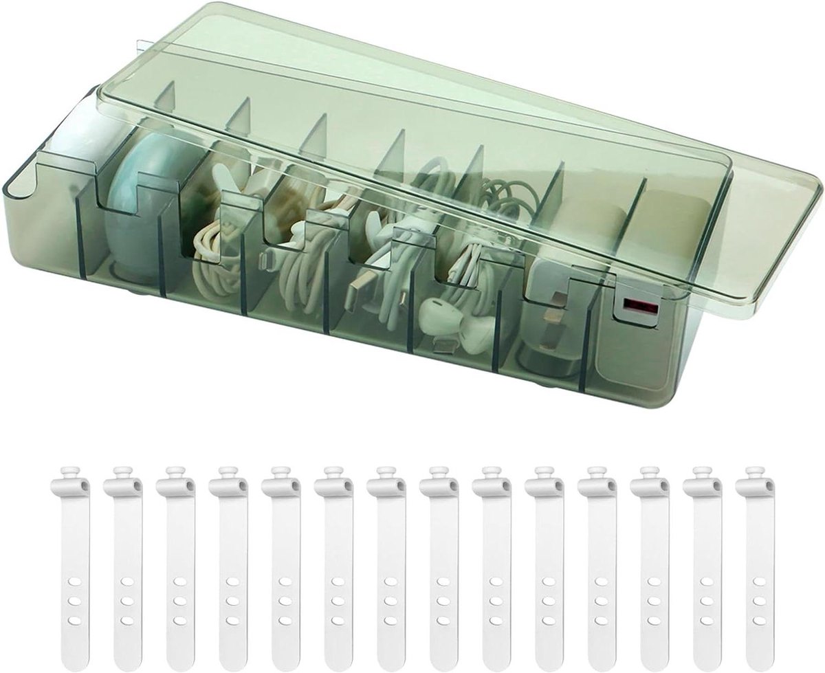 Kabel Opbergdoos - Organizer Box - Bureau Organiseren - 8 Vakken + 14 Ties