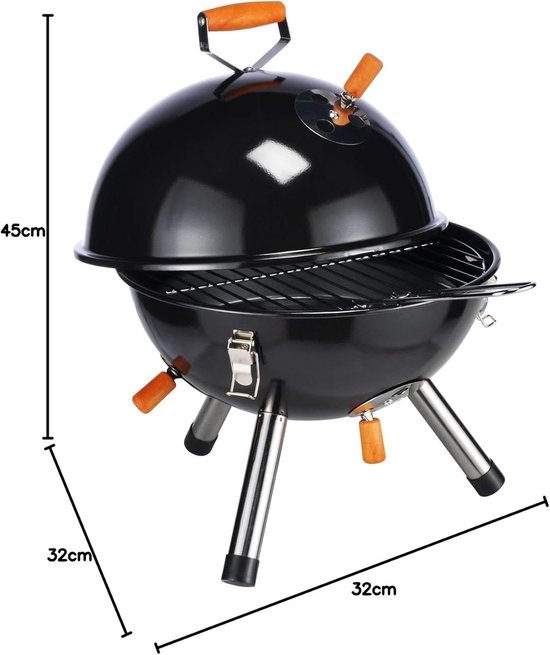 Mini Kogelbarbecue Zwart voor Direct en Indirect Grillen - Draagbaar en Veiligi van Merkloos — afbeelding 4