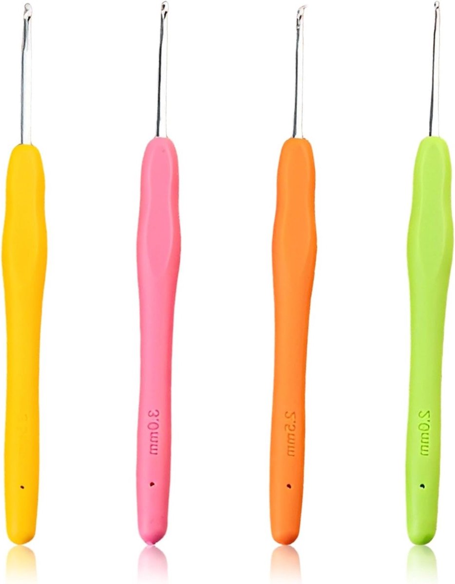 Set van 4 haaknaalden, 2 mm tot 3.5 mm, ergonomisch handvat voor haken van sjaals, handschoenen en accessoires
