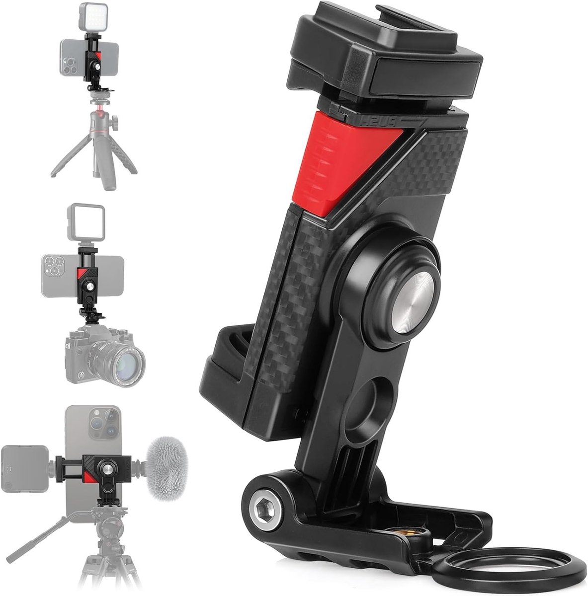 360º Rotatie Smartphone Statief met Koud Schoen en 1/4 inch Draad voor Video, Live Streaming en Vloggen met iPhone, Galaxy, Huawei en Xiaomi