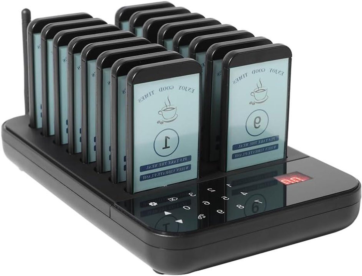 Oproepsysteem Restaurant - Pager Systeem - Klantenservice Verbeteren - 16 Pagers 7 Modi - 500 Meter Bereik - Zwart