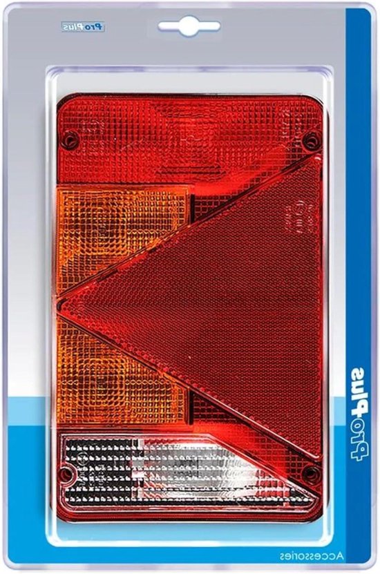 Achterlicht met 6 functies in rood en oranje. Duidelijk gemarkeerd met een rood reflecterend driehoek.