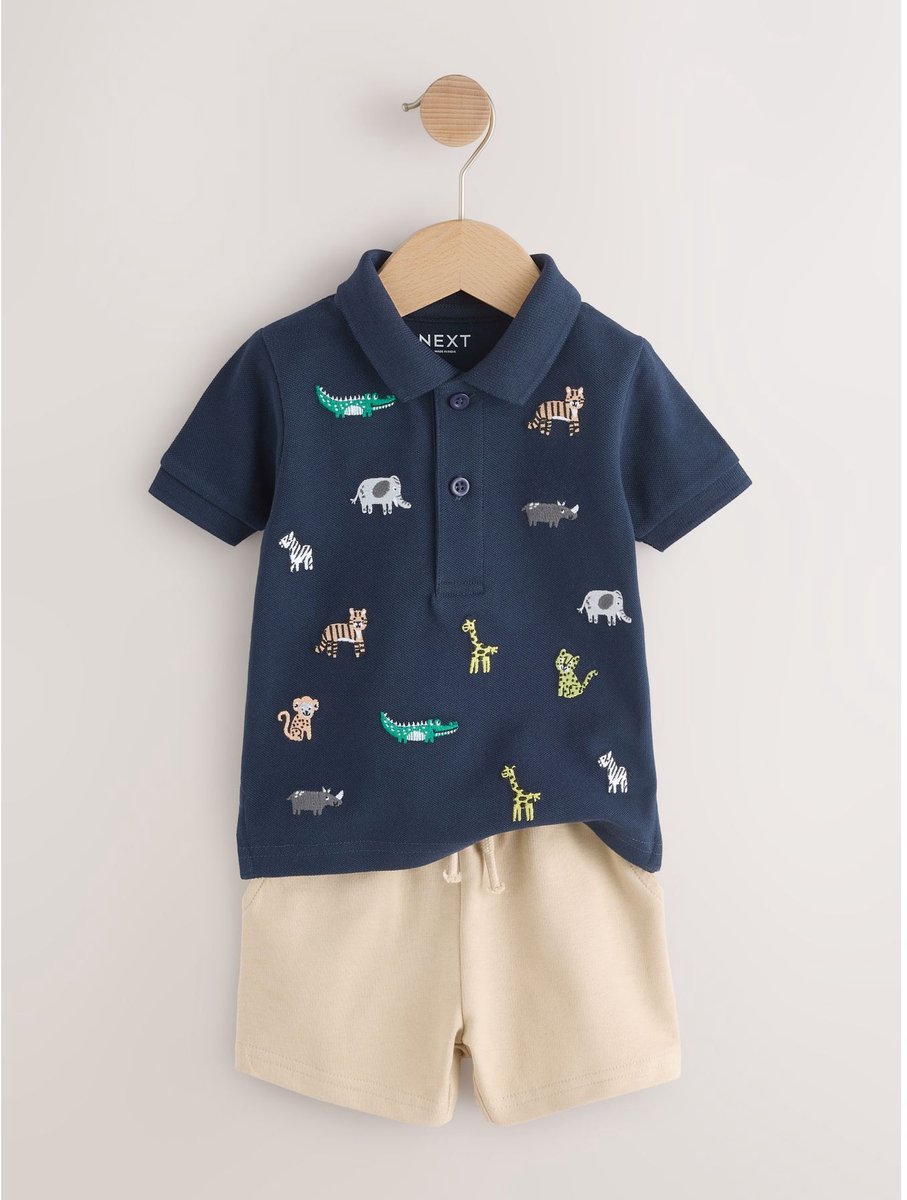Next - Jongens - Set met poloshirt met korte mouwen en short - Blauw