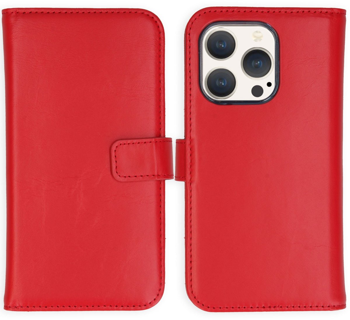 Selencia Hoesje - Geschikt voor Apple iPhone 15 Pro - Echt Lederen Bookcase - Rood