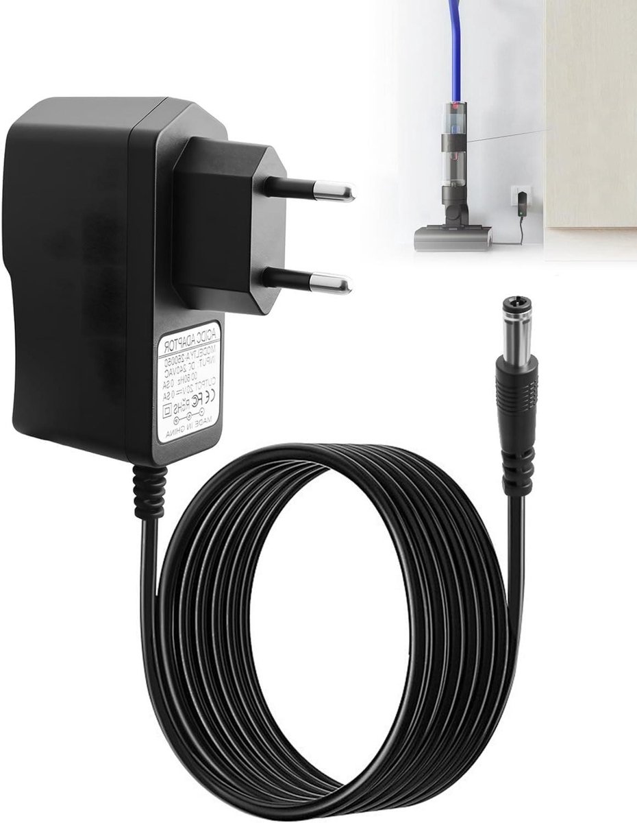 Stofzuiger Oplader - Adapter Voeding - Draadloos Laden - Overspanningsbeveiliging - 1.8m Kabel - Zwart