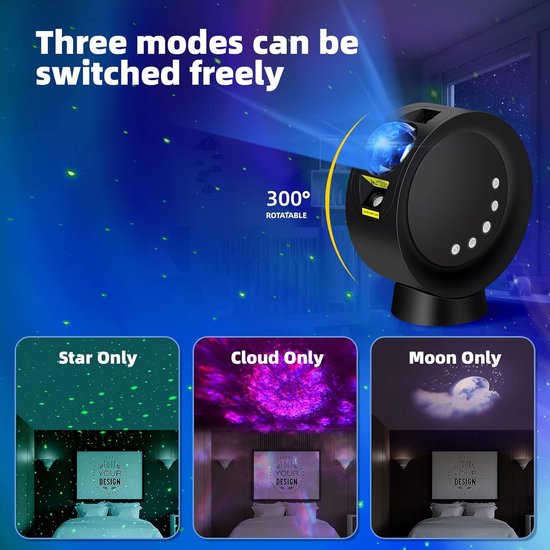 Sterrenprojector - Nachtlampje plafond - Romantische sfeer creëren - Draaibare projector - 2000 mAh batterij - Zwart van Merkloos — afbeelding 2