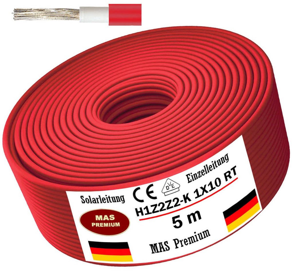 Solarkabel H1Z2Z2-K - Zonne-energie kabel - Zonnepanelen installeren - Dubbel geïsoleerd halogeenvrij - 40 meter - Rood