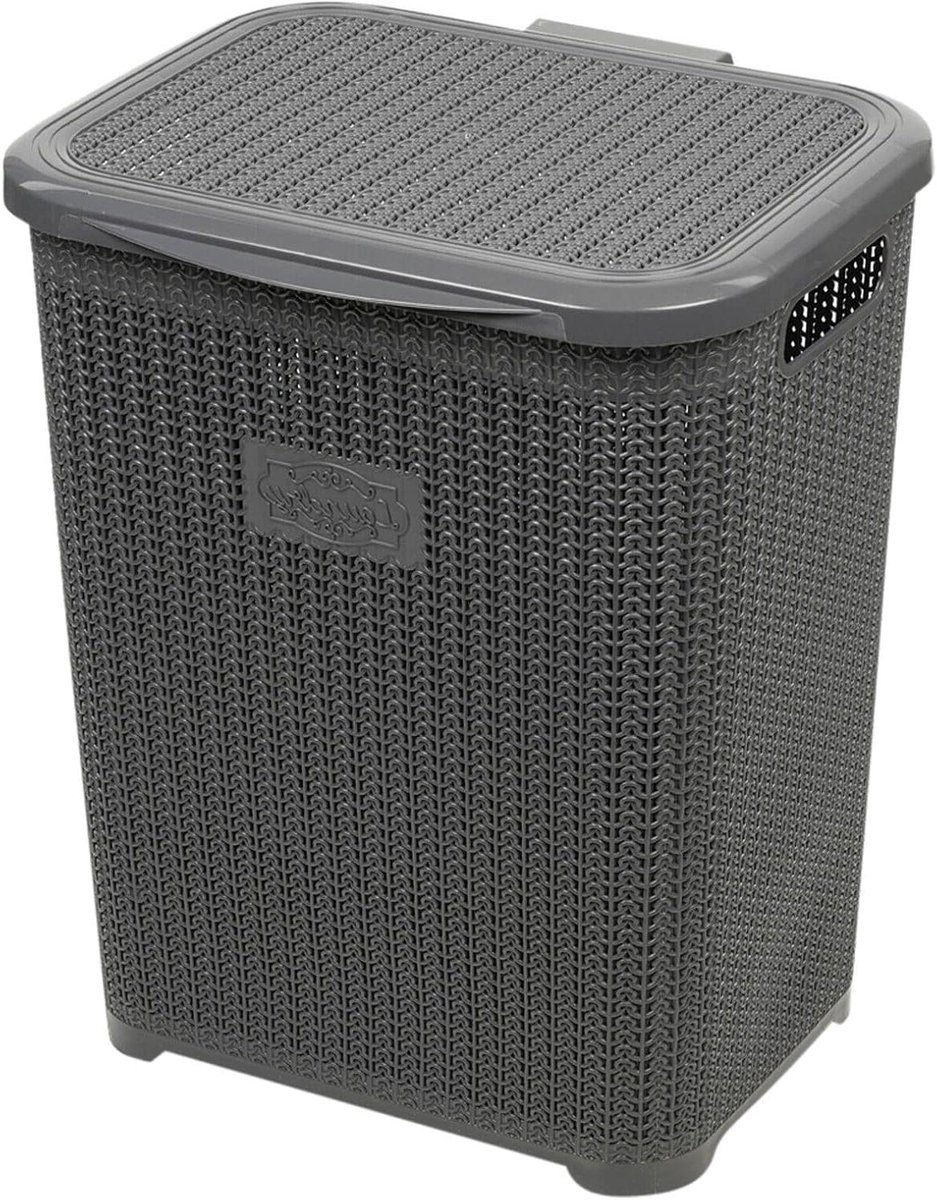 Wasmand met Deksel Vuile Kleding Opslag Wassen Organiseren Rotan Geweven Patroon 45 Liter Capaciteit Grijs