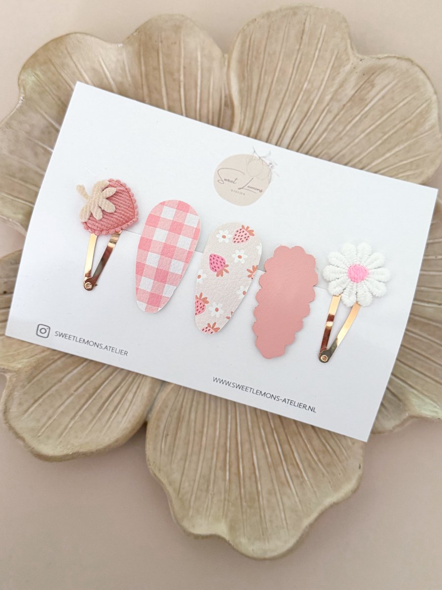 Setje Haarspeldjes - Strawberry Blush - Klikklak Haarspeldje - Verjaardagscadeau - Haarspeldjes voor Meisjes & Kinderen - Aardbei - Haaraccessoires voor Peuters & Kleuters