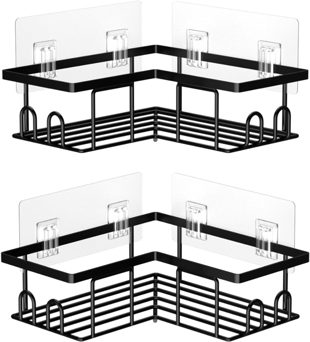 HEZIVO® Doucherek aan Douchewand - Hangend Badkamerrek - Doucheplank - Zonder Boren - Zelfklevend - 2 Stuks - Zwart