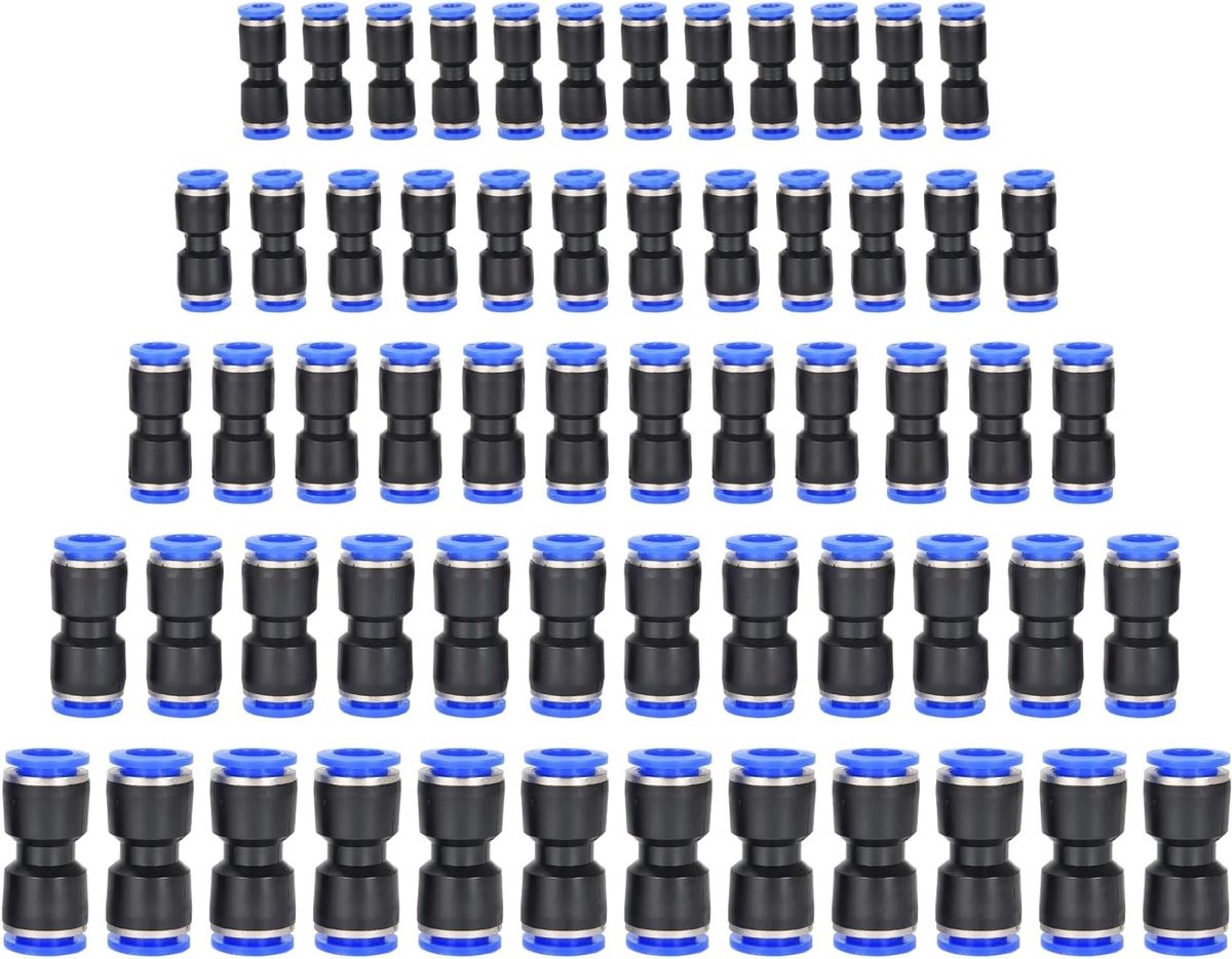 60 Stuks Pneumatische Aansluitingen, Snelle Koppeling voor Luchtleidingen, Geschikt voor 5/32", 1/4", 5/16", 3/8" en 1/2" Slangen en Toebehoren