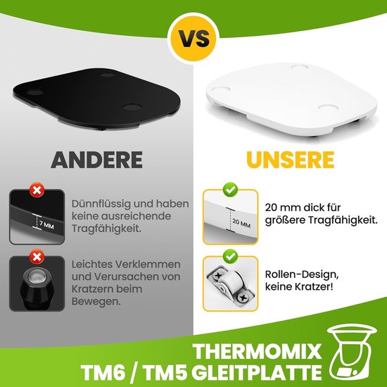 Glijplank voor Thermomix - Keukenmachine plank - Apparaat Verplaatsen - Met Wielen - 35 x 30 cm - Wit — afbeelding 3