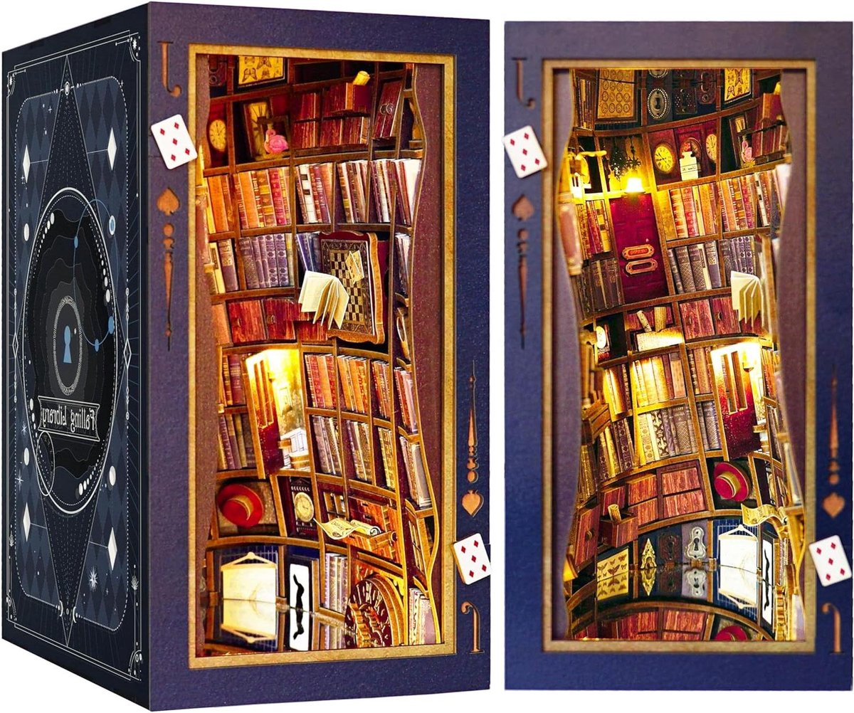 DIY Book Nook Kit, Alice in Wonderland, Miniatuur Poppenhuis, Boekenplank Insert Decor Alley 3D Houten Puzzel, Boekensteunen Model Bouwpakket, Cadeau voor Tieners en Volwassenen, Vallende