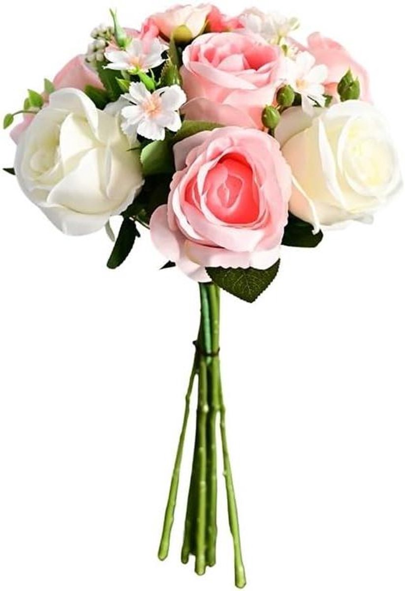 Zijden rozenboeket - Kunstbloemen rozen - Decoratie aanbrengen - Levensecht ontwerp - 45 cm lengte - Roze