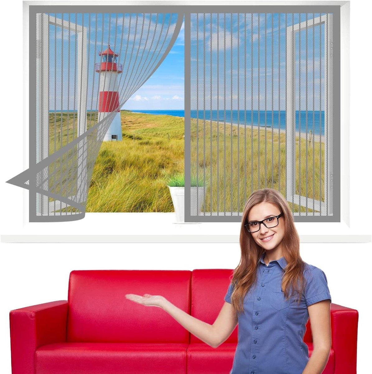 Raamhor - Insectenhor - Buiten houden - Magnetische bevestiging - 75 x 130 cm - Grijs