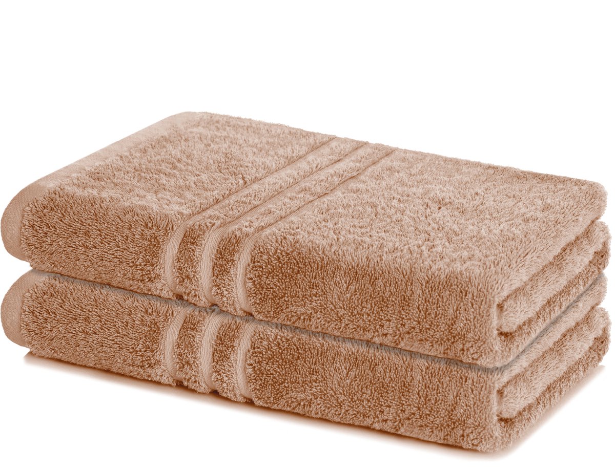Lavea® Set van 2 Badhanddoeken 70x140 cm 100% Katoen – Zacht en Absorberend – Ideaal als Grote Badhanddoek, Badlaken of Handdoek – Cappuccino