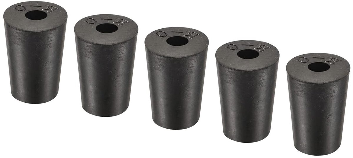 Set van 5 Conische Rubber Stoppen met Gat, Hoge Temperatuur Weerstand, Ideaal voor Laboratoria en Industrie (Zwart, 13 tot 17 mm)