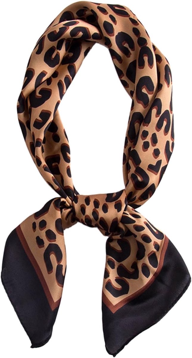 Elegante dames zijden gevoel luipaardprint bandana sjaal, 70 x 70 cm vrouwen dames haar sjaal voor haar, nek, reizen, sport