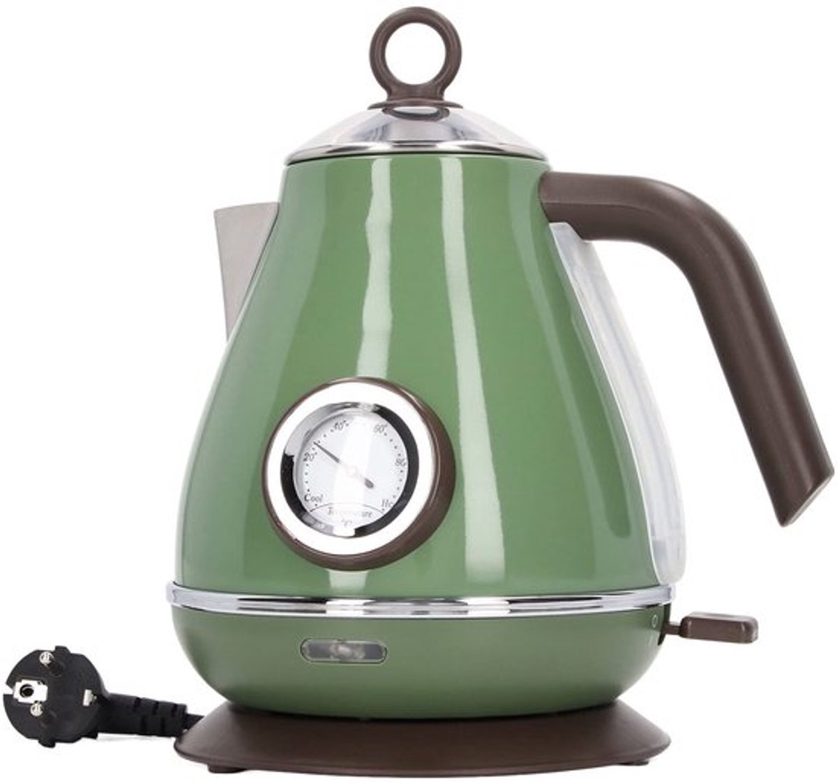 Elektrische Waterkoker, 1.7 L, RVS met Retro Verf, 360° Draaiende Basis, Automatische Uitschakeling en Kookbescherming (Donkergroen)