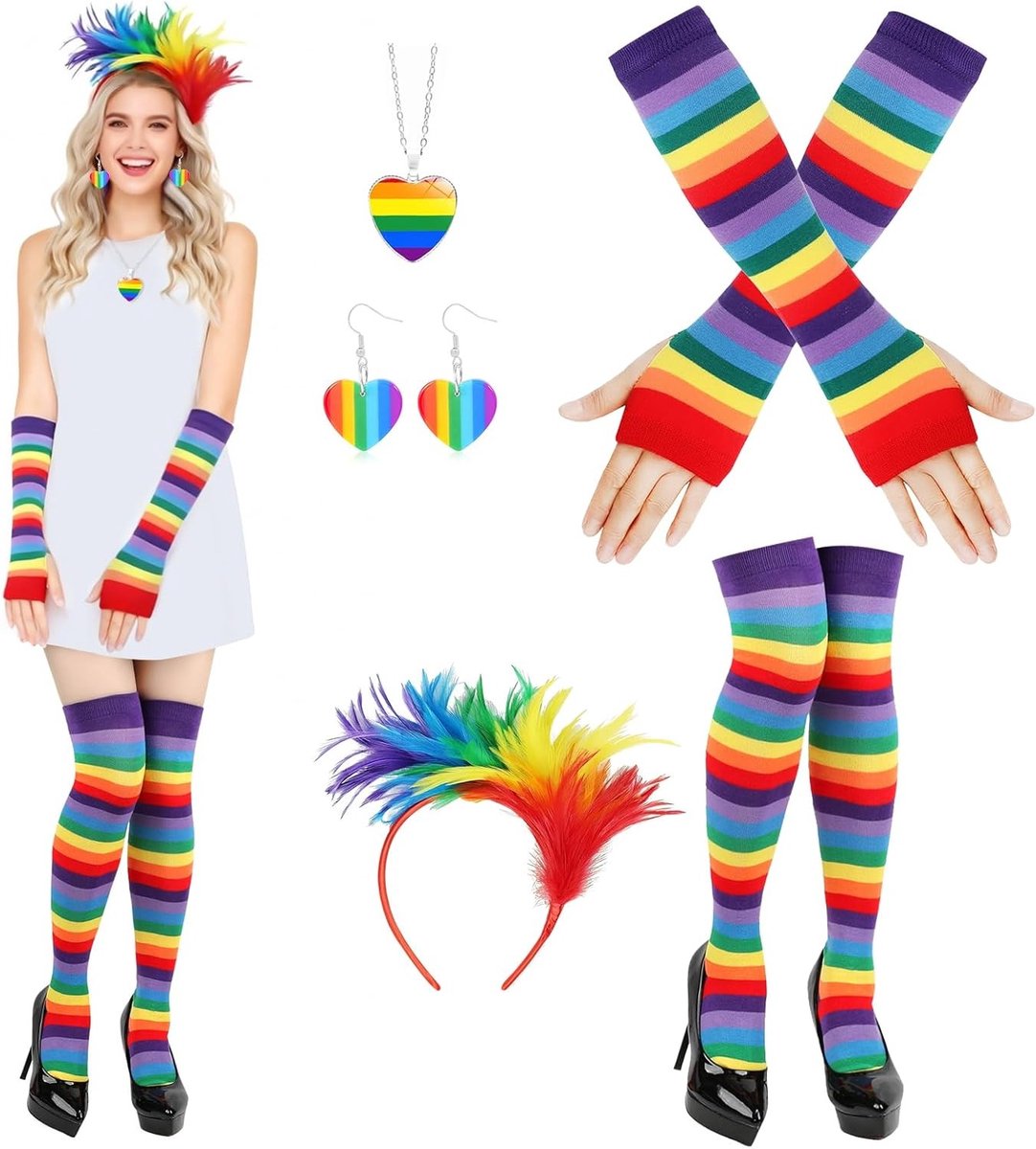 Kleurvol kostuum voor vrouwen met veren, accessoires en sieraden voor carnaval en feestjes