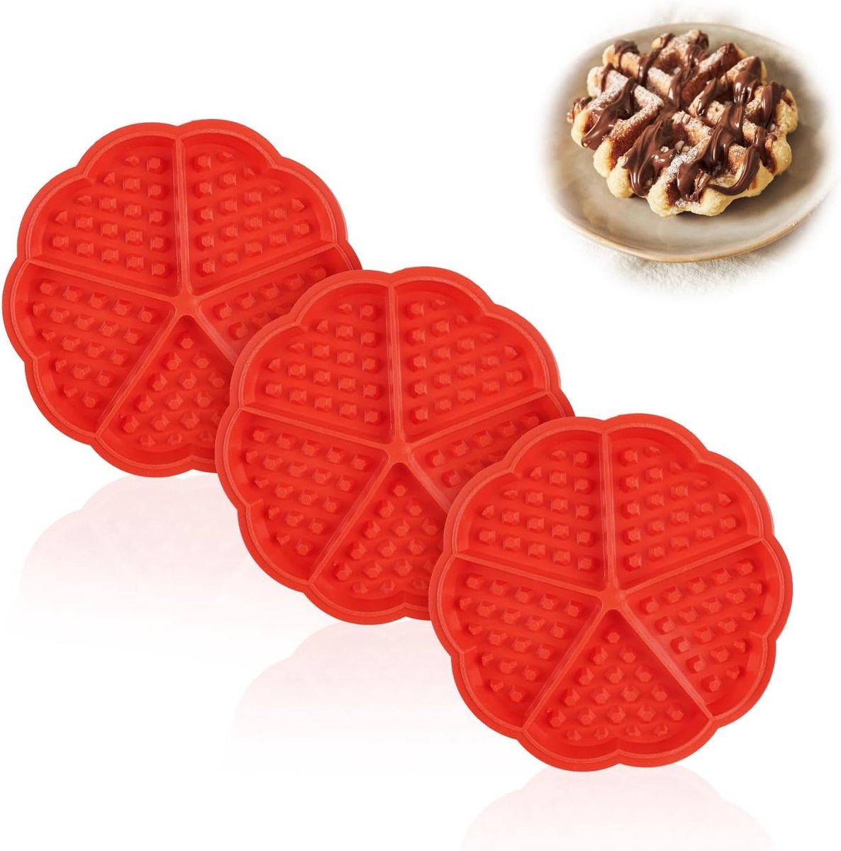 Silicone Waffle Mould - Hartvorm Bakvorm - Creatief Bakken - Antiaanbaklaag - 3 stuks - Rood