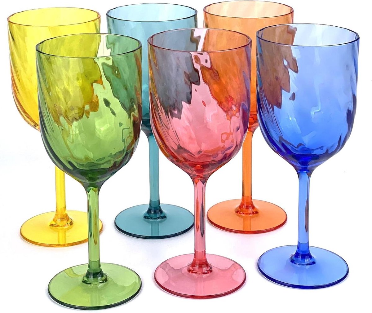 Acryl Bekers - Plastic Wijnglazen - Buiten Dineren - Onbreekbaar Ontwerp - Set van 6 - Veelkleurig