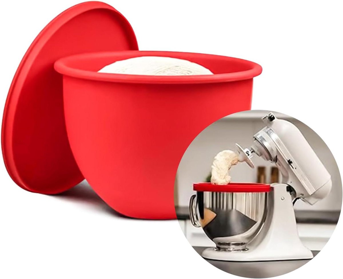 Siliconen Inzetstuk Mixer Kom Accessoire Bakken en Mixen Spat- en Geluidsdempend 5 Qt Rood