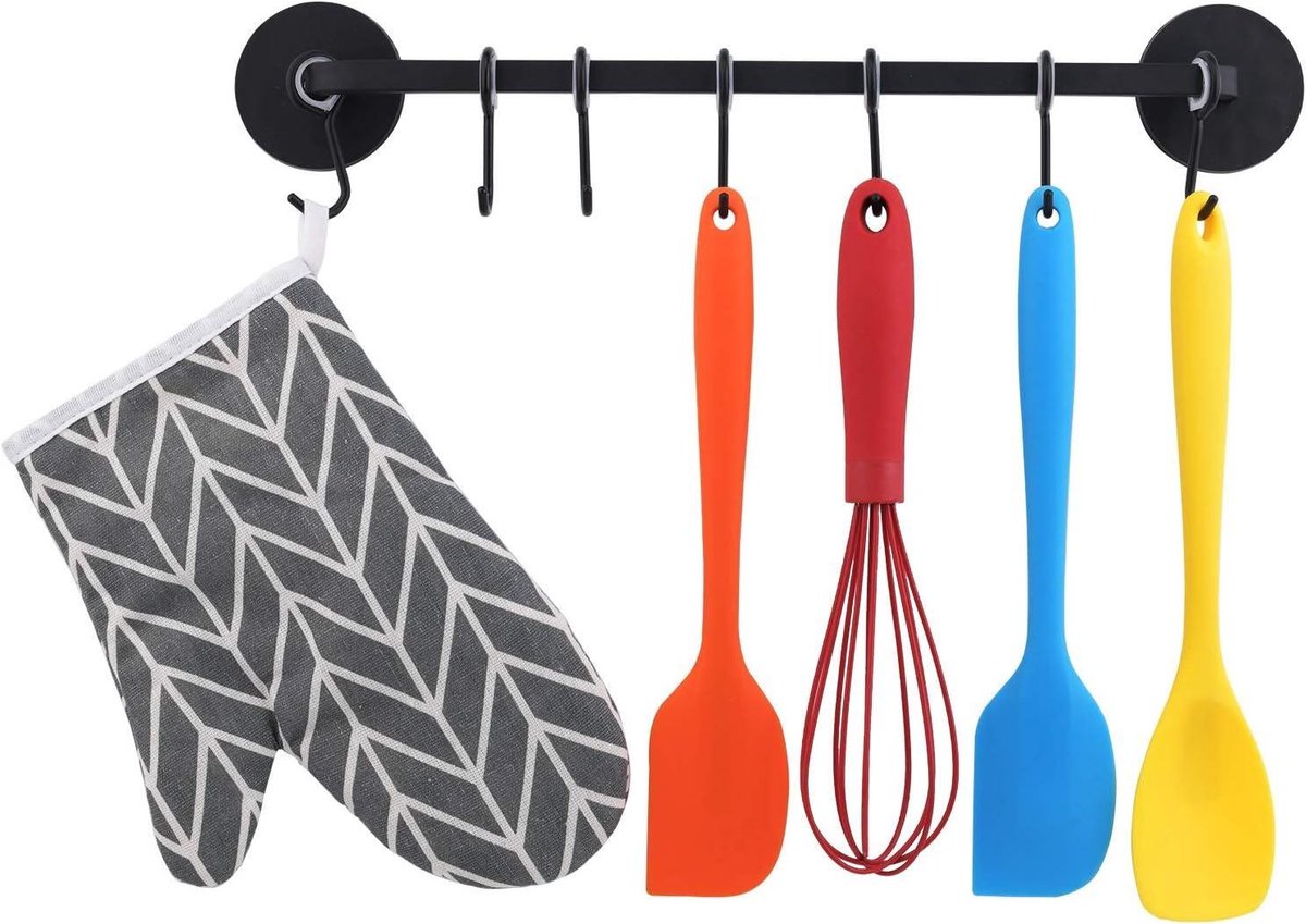 Magnetische Haken - Keukengerei Houder - Keuken Organiseren - Sterke Magneet - 7 Haken - Zwart