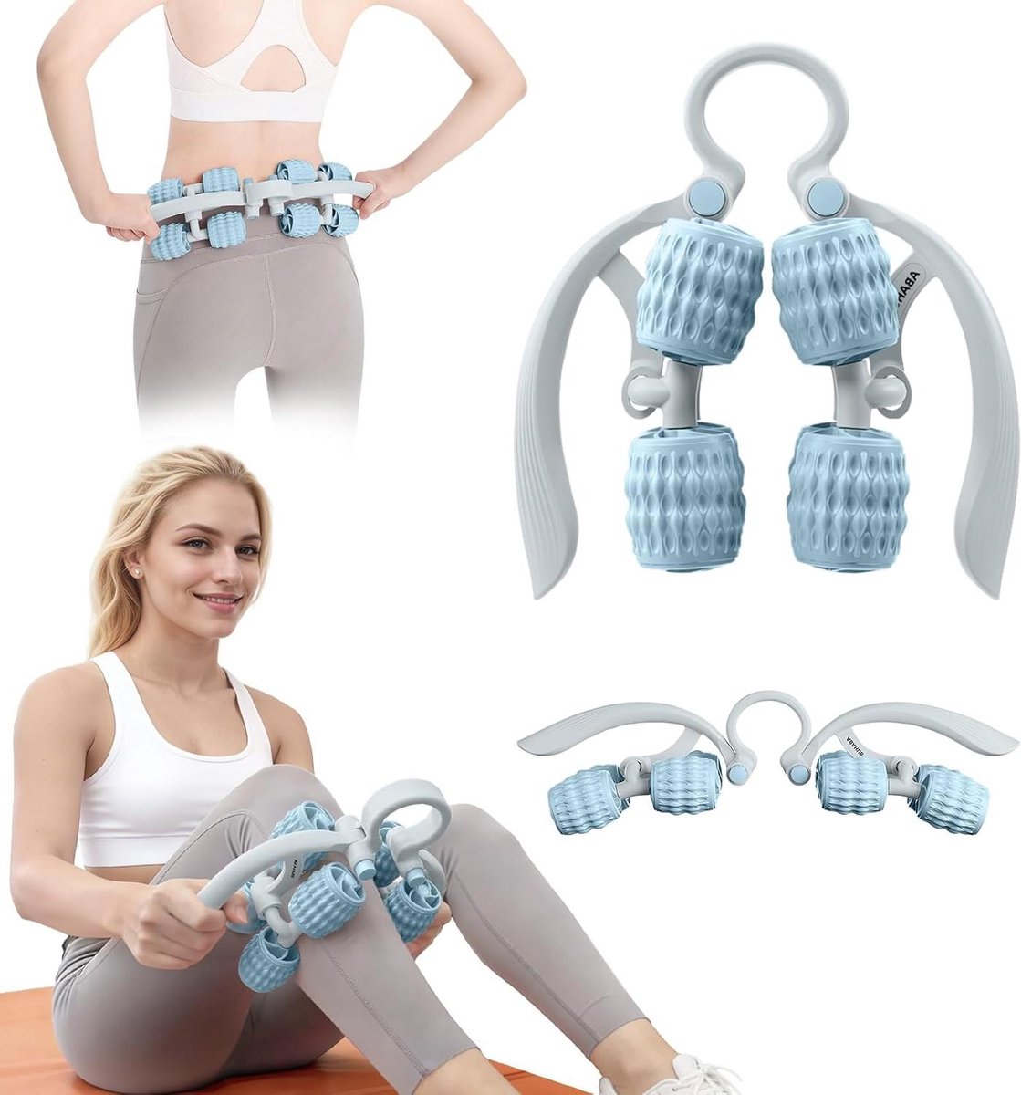 Abahub Handmatige massageroller, cellulitis massageroller voor mannen en vrouwen, thuissportschool, diepe fascia-massager, 2-in-1 verlicht spierpijn, massageapparaat voor arm, dijen, rug en schouder