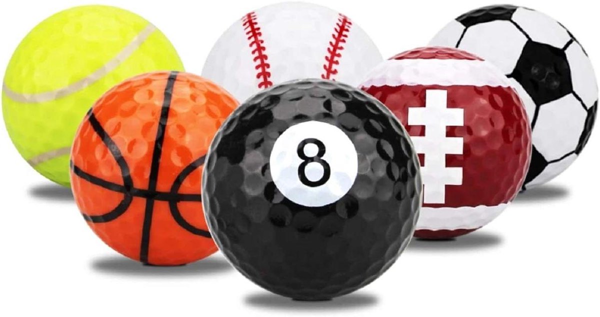 Sport Golfballen Set - Creatieve Ballen - Golf Cadeau - Sport Designs - 6 Stuks - Multicolor