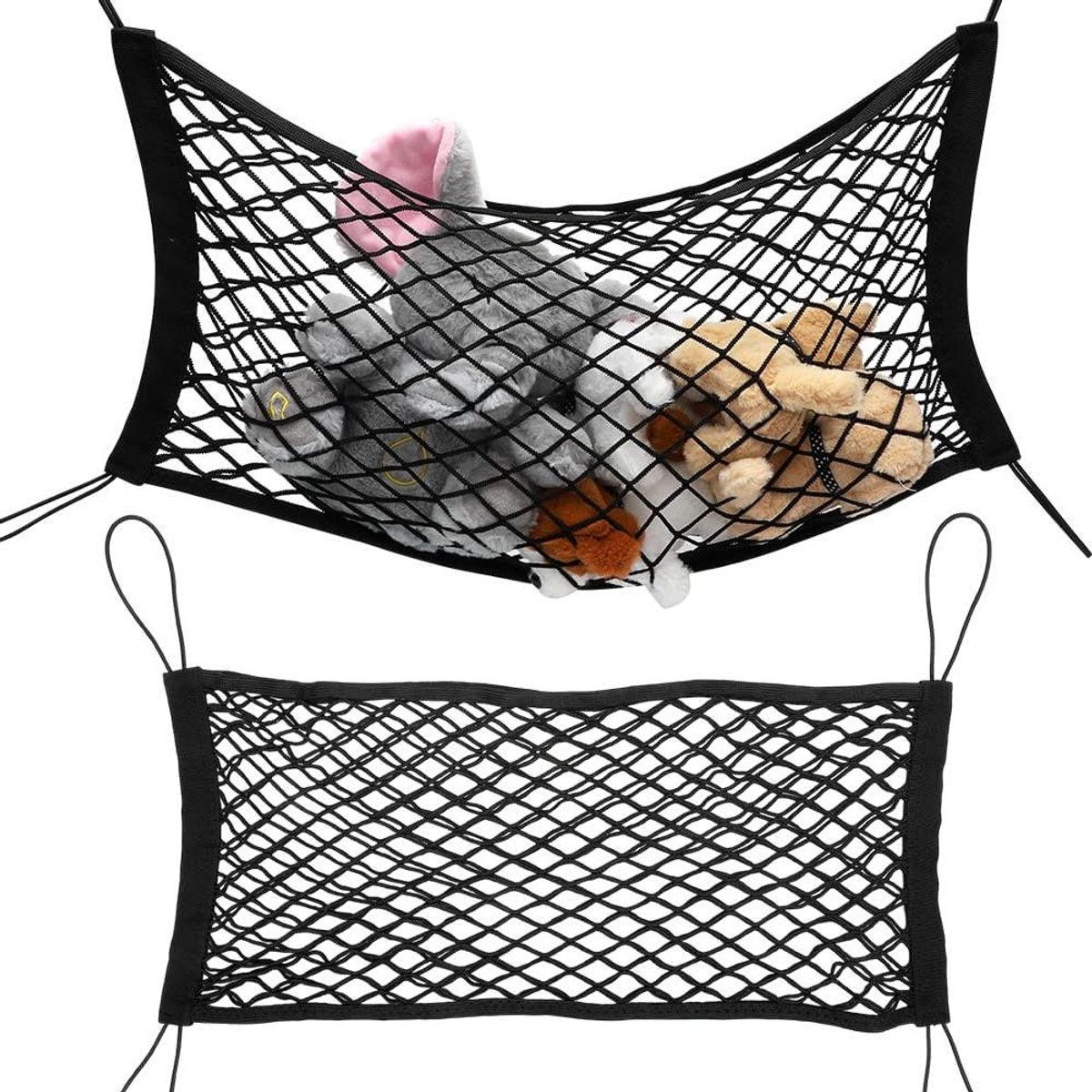 Opbergnet - Knuffelnet Organizer - Kinderkamer Opruimen - Snel Gemonteerd - 70x30CM 2 Stuks - Zwart