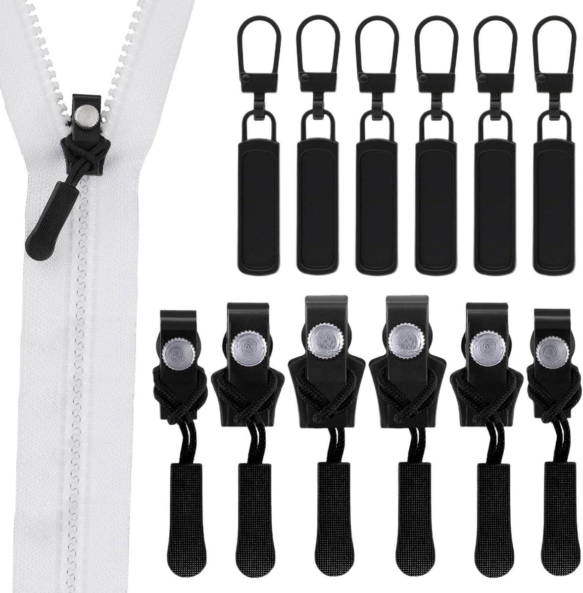Zipper Replacement Kit, Rits Repair Kit | Set van 12 metalen ritsen, snelle reparatiegereedschap,3 verschillende maten Rits Vervangen Beginnersvriendelijk voor reizen, thuis