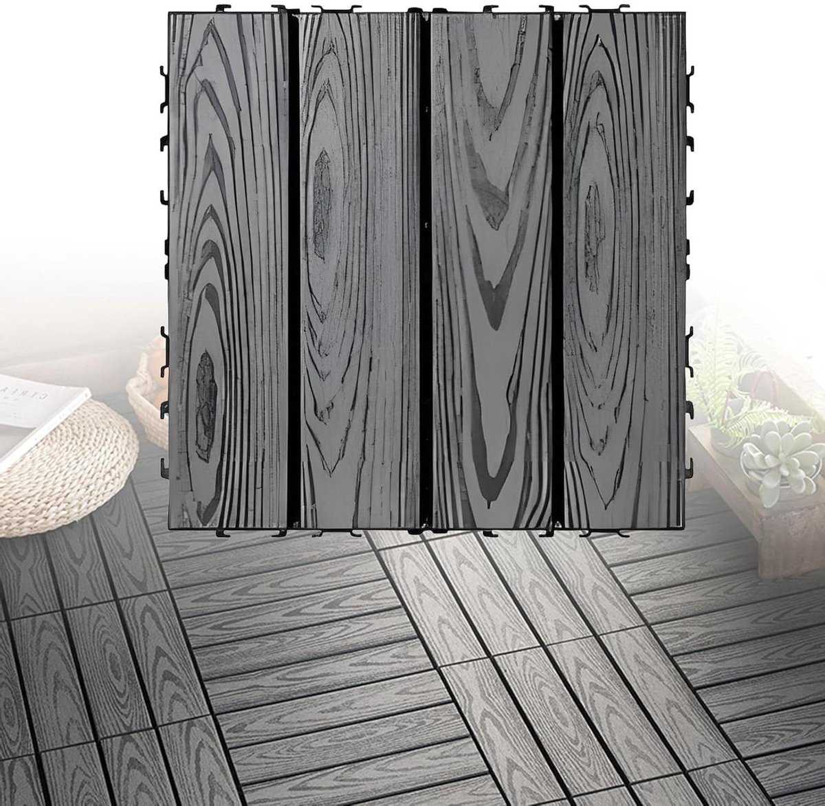 Terrastegels - Vloerdelen Composiet - Buiten Leven - Snap-lock Systeem - 30x30 cm 18 Stuks - Houtkleur
