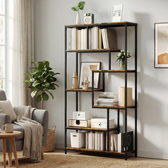 Bealife FS13 Boekenrek met 5 planken - Boekenkast industrieel - Kasten - 98x30x180cm - Bruin